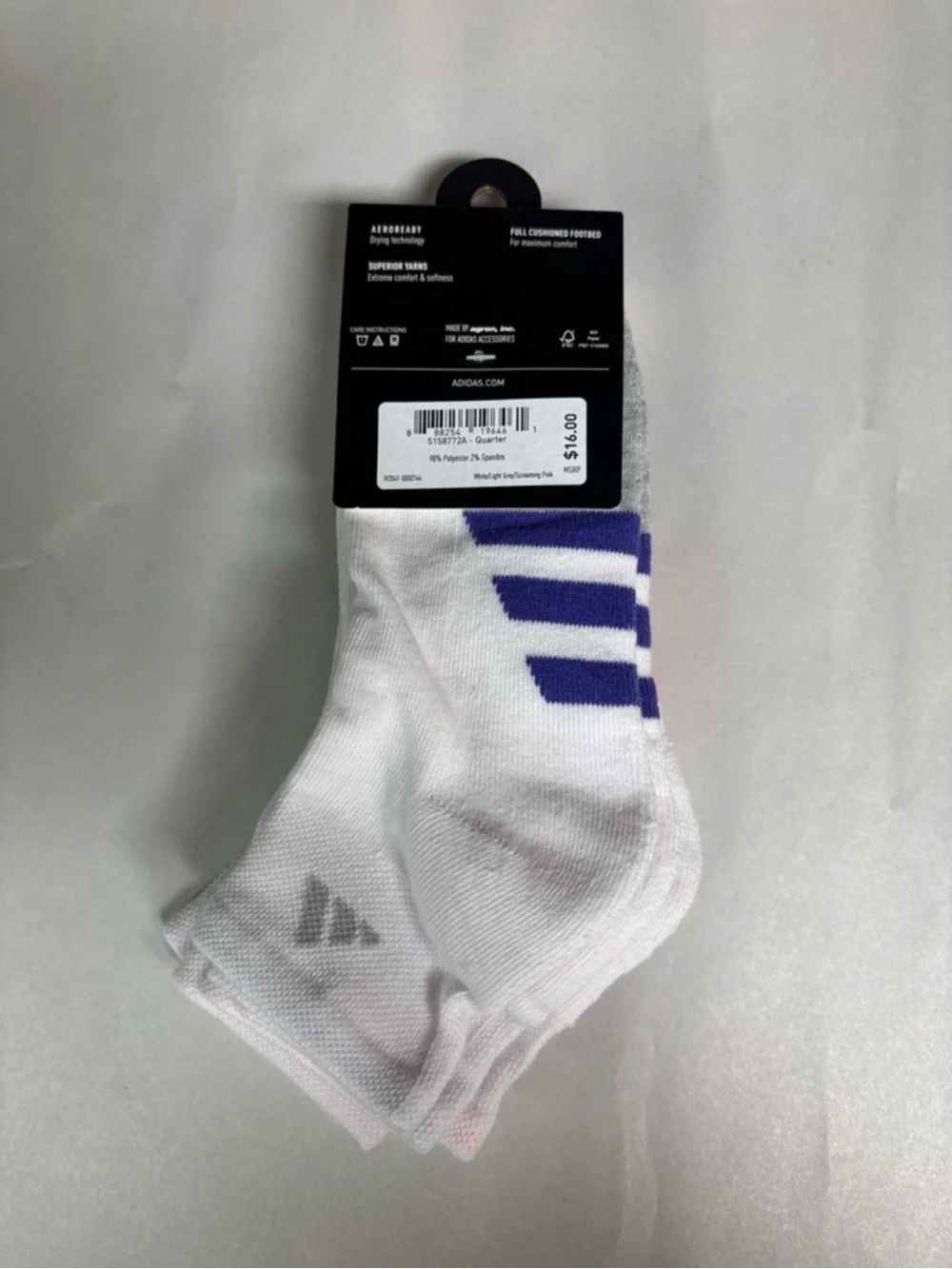 New Adidas Socks Women’s 3 Pair White Aeroready Cushion Quarter Athletic Casual
